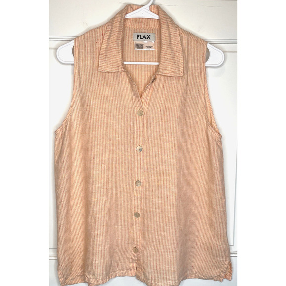 FLAX Women's Linen Button up Top Sz S Relaxed Blouse Lagenlook Coastal Beach - Picture 1 of 15